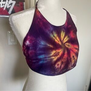 Tie dye rainbow colorful rave crop top tie halter iheartraves